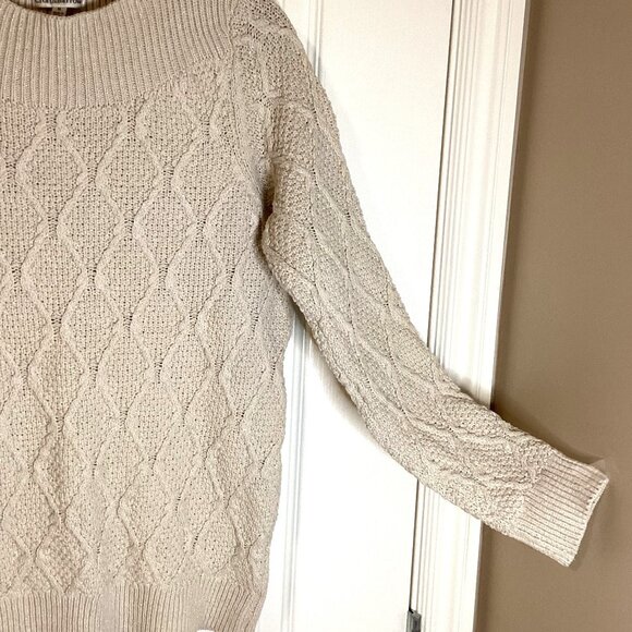 Croft & Barrow Women's Glittery Mock High Neck Sweater Size M Cable Knit Cream - Picture 2 of 6